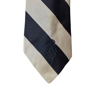 Countess Mara New York Mens Silk Tie Navy Blue White Striped Regimental Vintage